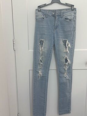 Ripped Light Blue Women's Skinny Jeans - Stretch Slim Fit